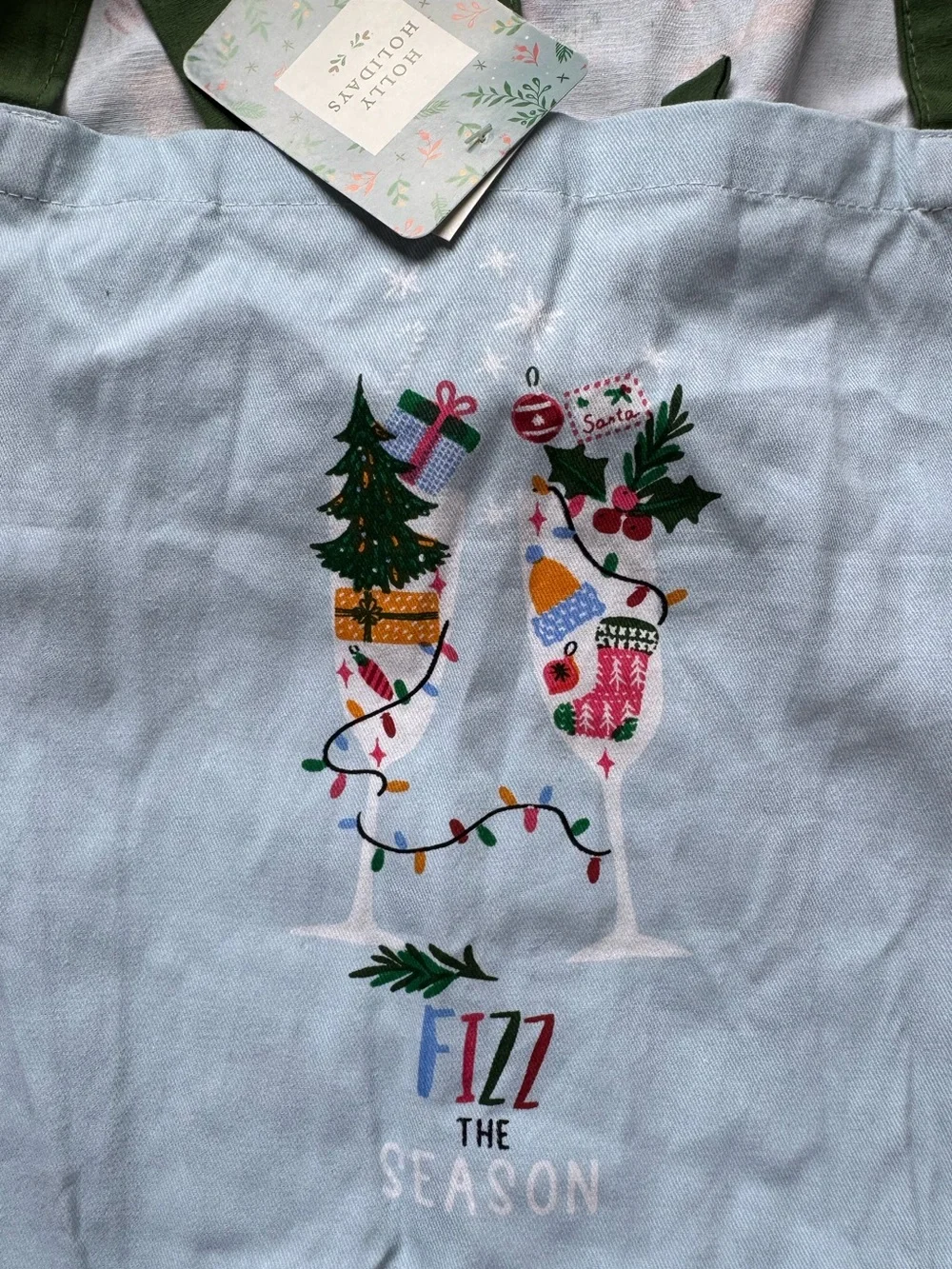 APRON, adult OSFM Fizz the Season NEW Cotton Holiday Christmas light blue